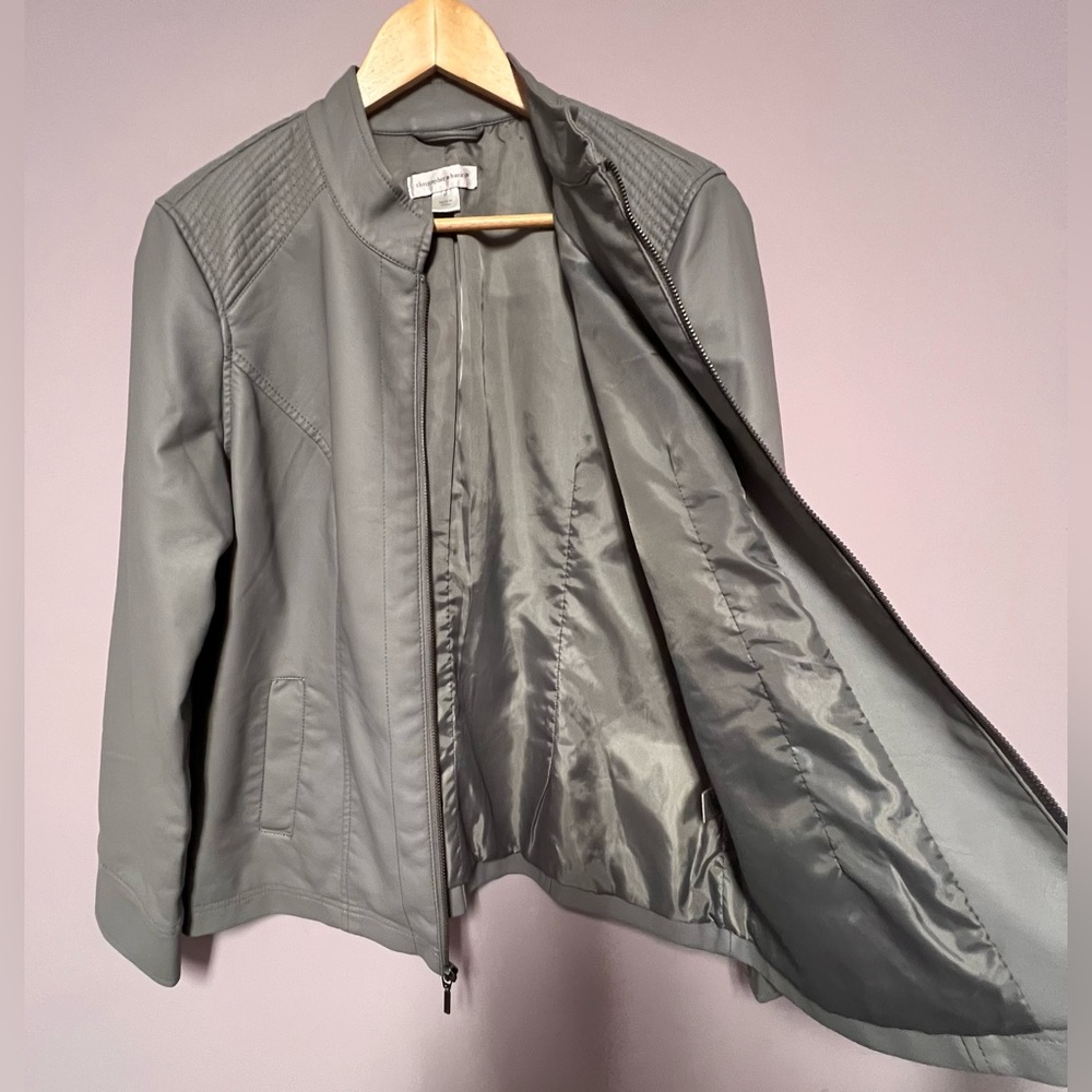CHRISTOPHER BANKS Washable FAUX LEATHER Jacket GRAY Women MEDIUM